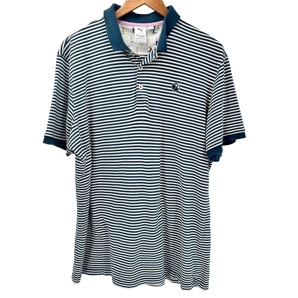 Arnold Palmer Polo Shirt Mens XL Puma‎ Travelers Championship Green Striped